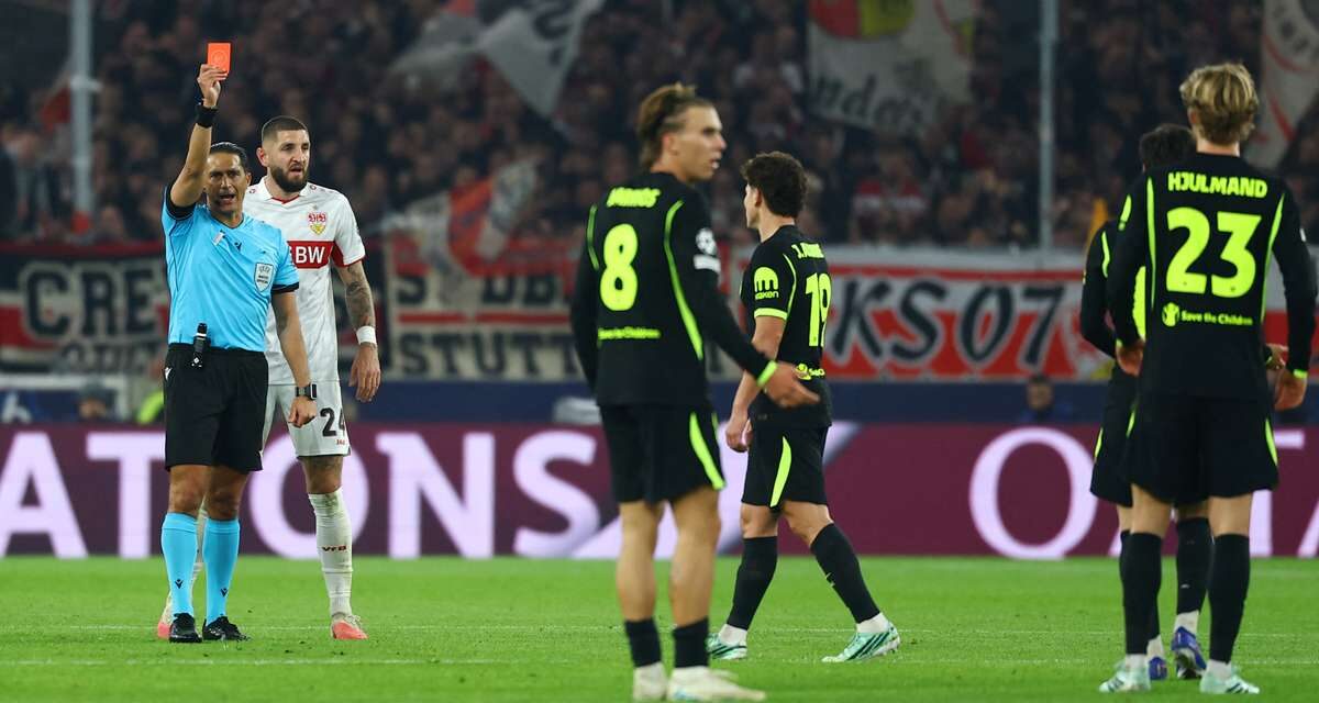 Atletico Madrid hang on for draw at Stuttgart despite Hjulmand’s red card
