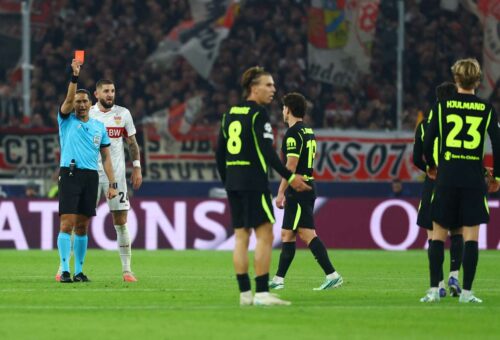 Atletico Madrid hang on for draw at Stuttgart despite Hjulmand’s red card