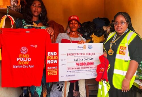 Rotary E-Club of Omole Golden-Impact decorates Fatimah Omoniyi as End Polio Now Ambassador